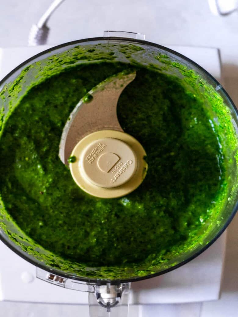 pesto sauce in a food processor