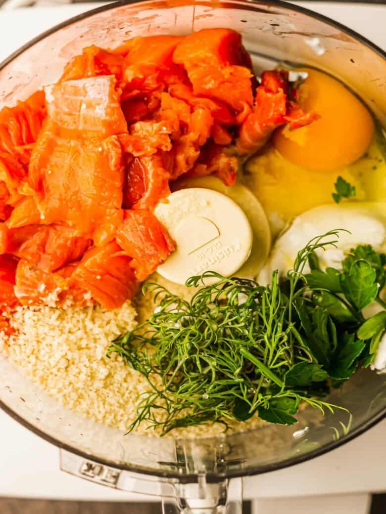 Ingredients in a food processor before blending.