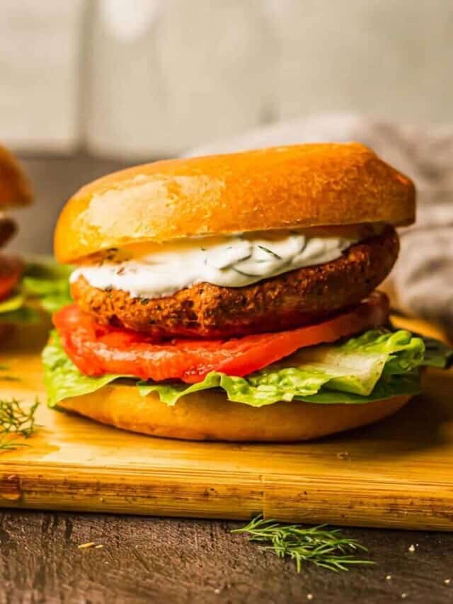 Air Fryer Salmon Burgers with Lemon Dill Yogurt Sauce Story
