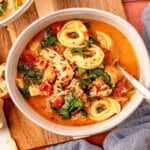 Bowl of tortellini soup.