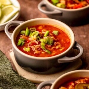 A small bowl filled with soup.