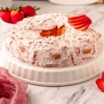 Cake topped with strawberries.