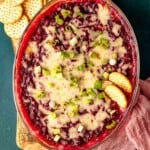 Jalapeño cranberry dip in a baking dish.