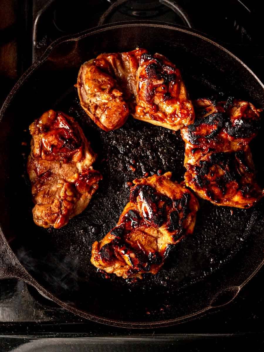 Chicken cooked on a skillet.