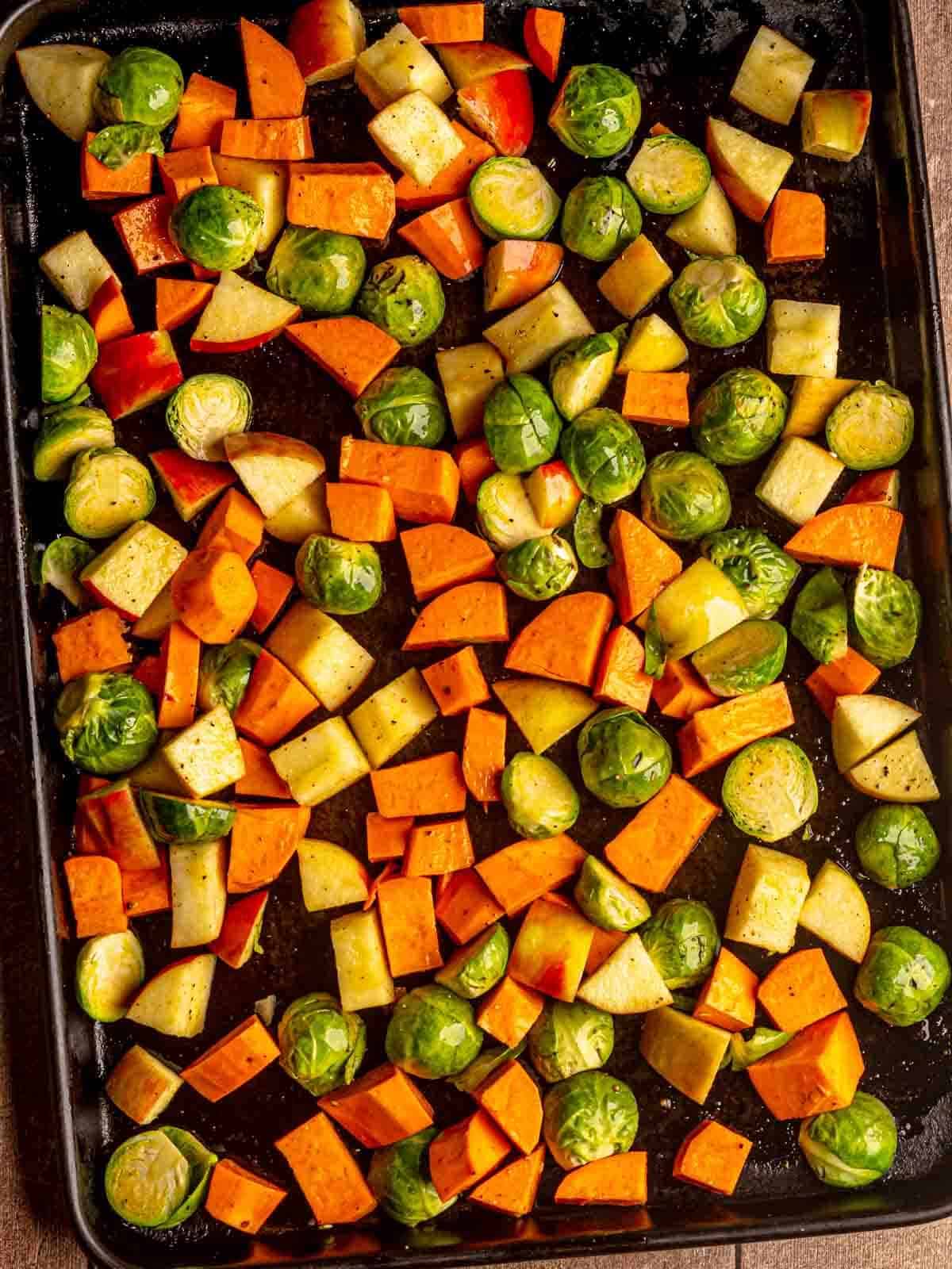 Vegetables on a sheet pan.
