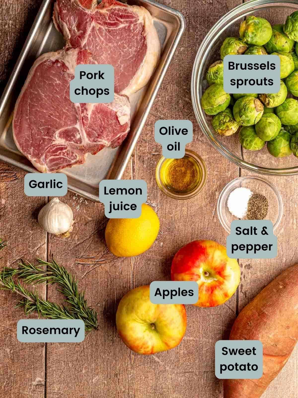 Sheet pan pork chops ingredients.