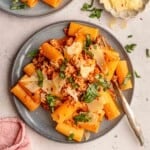 Ground pork pasta on a plate.