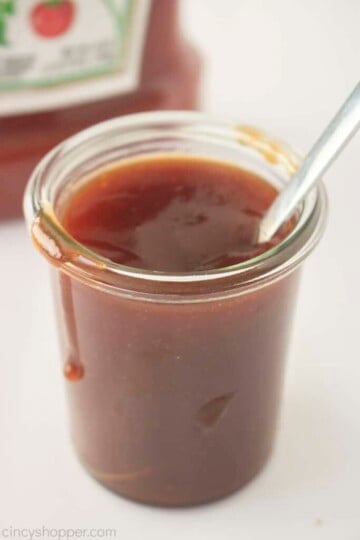 BBQ sauce in a glass jar.