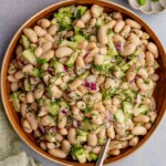 A bowl of cannellini bean salad.