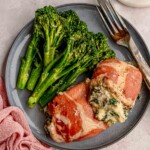 Ricotta cheese filling in chicken breasts.