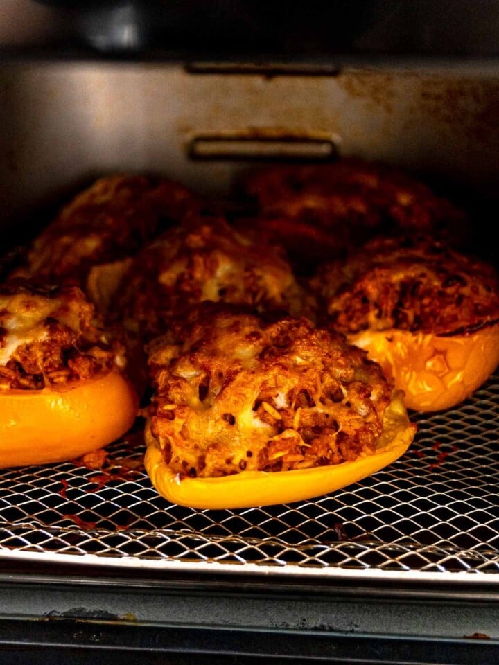 Stuffed bell peppers in an air fryer.