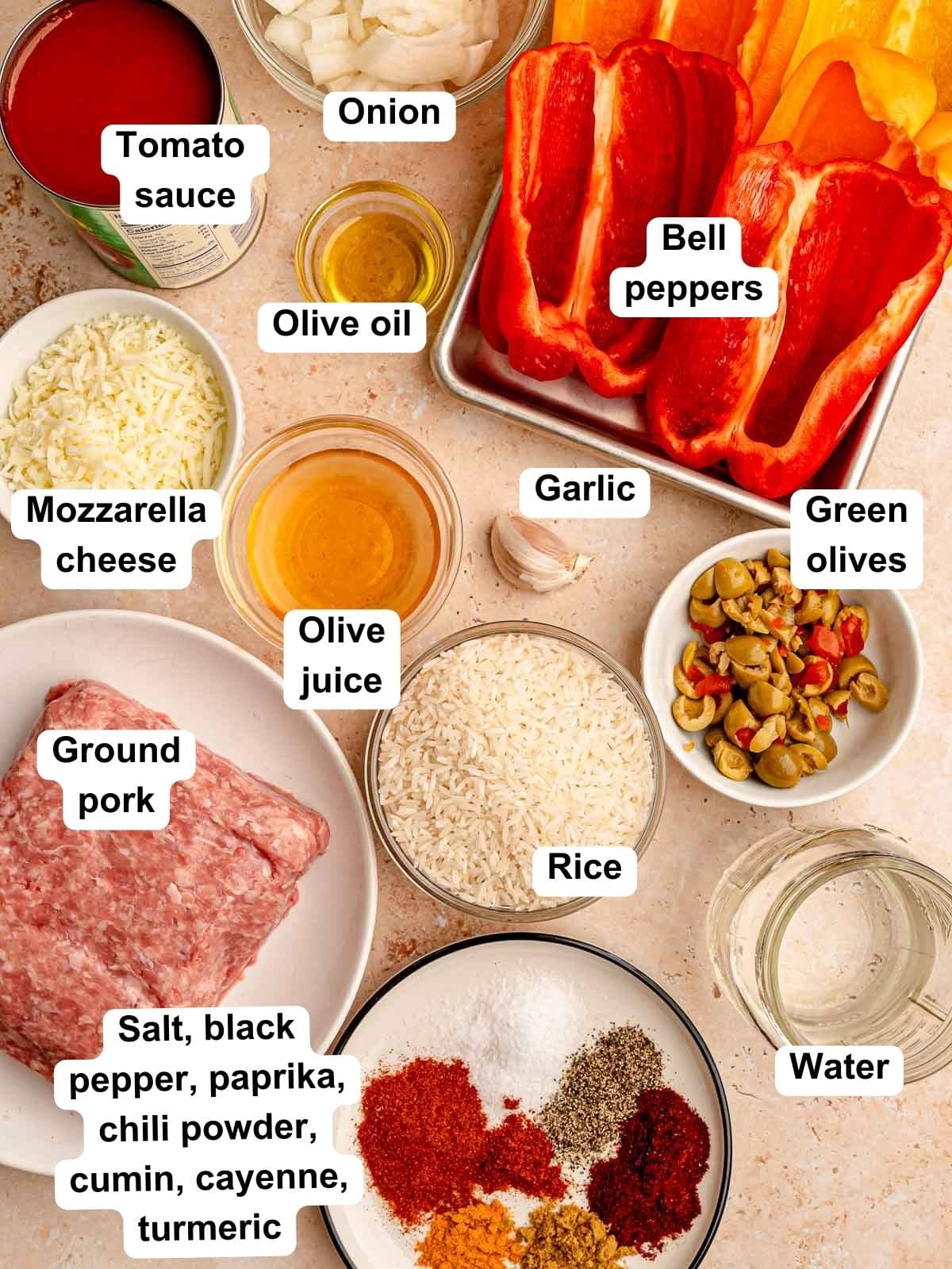 Ingredients in air fryer stuffed peppers.