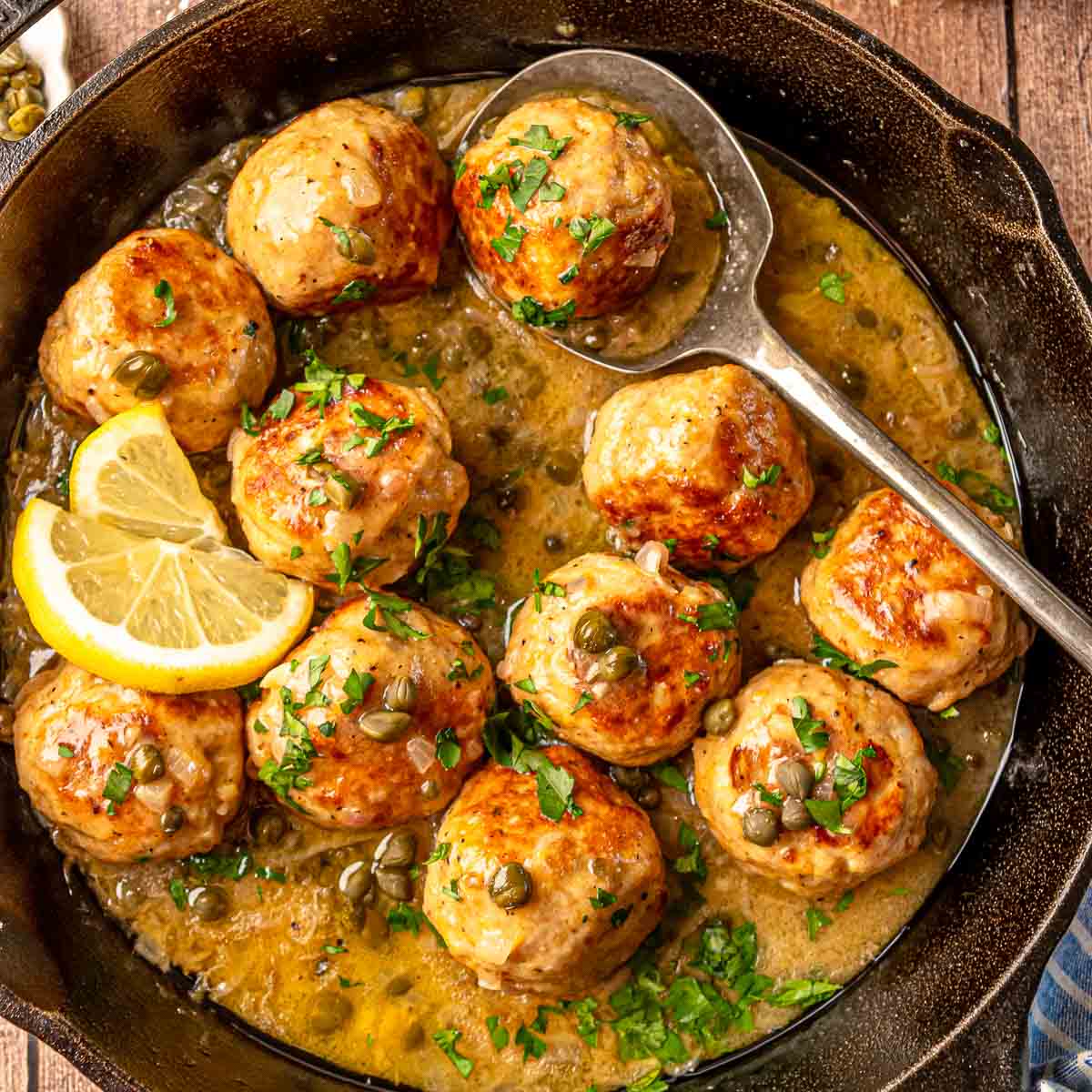 One-pan Chicken Piccata Meatballs - Real Food with Sarah