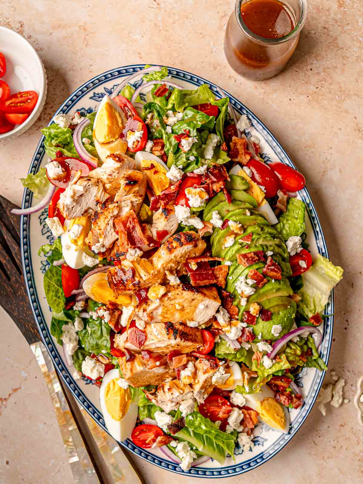 Grilled chicken Cobb salad with balsamic dressing on the side.