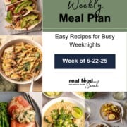 Weekly meal plan graphic for June 22, 2025, featuring five colorful recipe photos and the Real Food with Sarah logo.