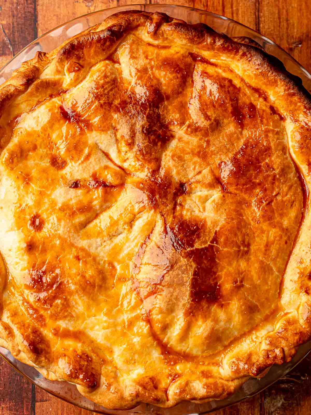 Golden baked chicken pot pie fresh from the oven.