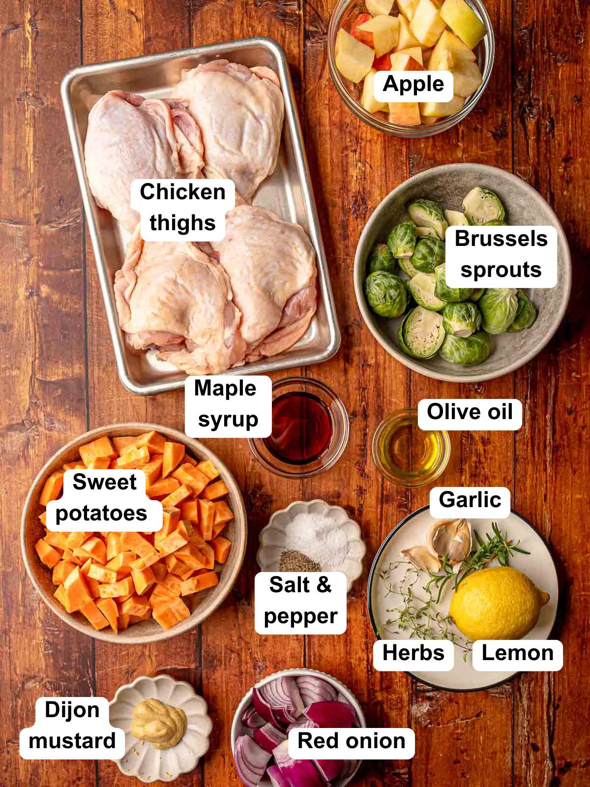 Ingredients for garlic rosemary chicken and fall vegetables.