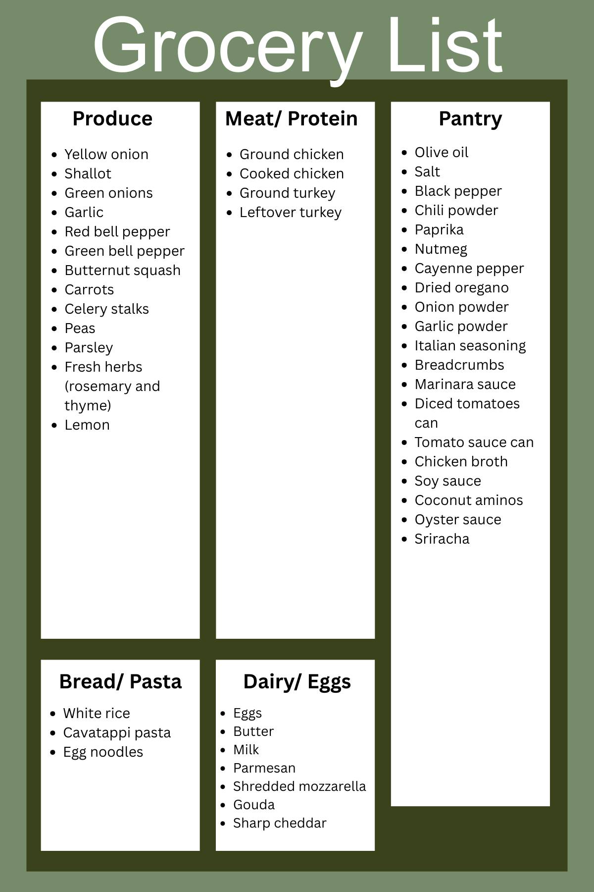 Grocery list week of 11-22-25.