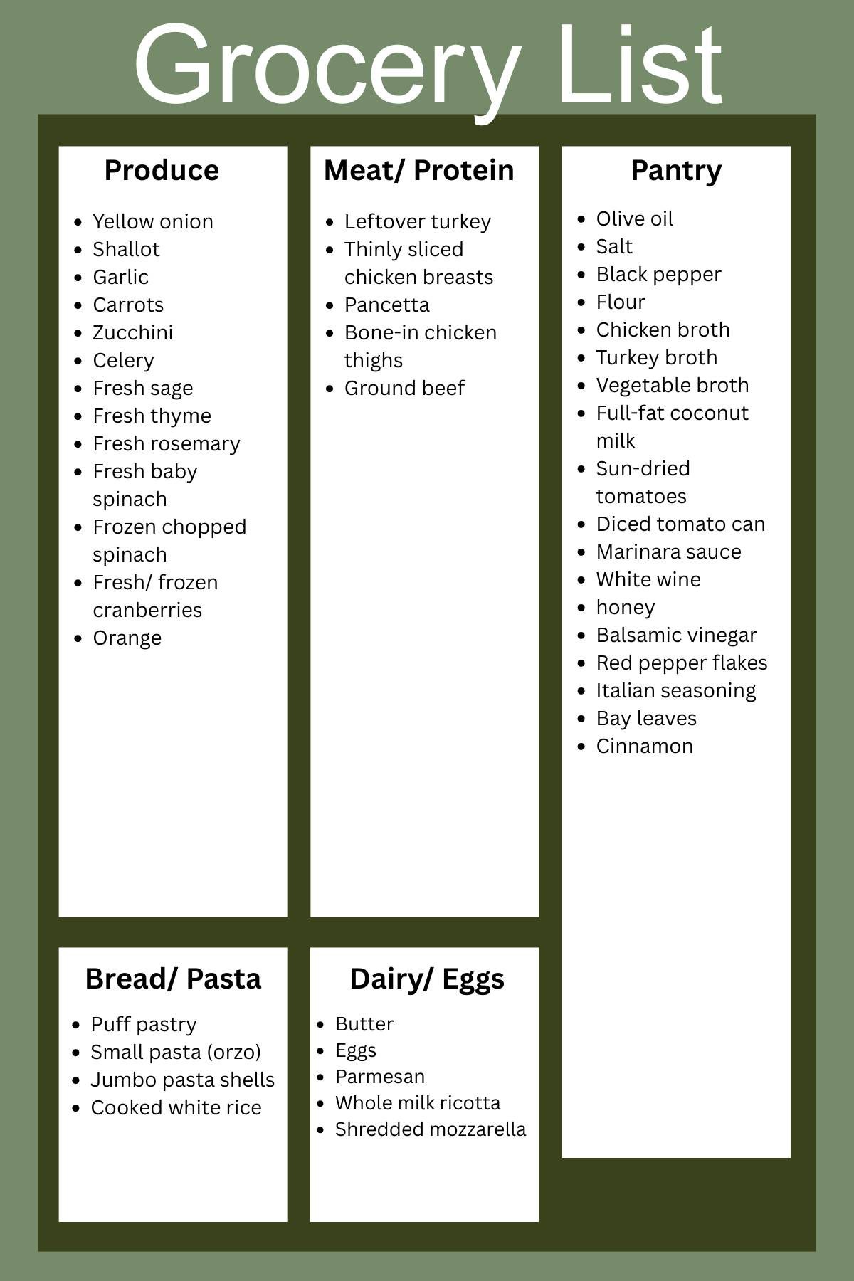 Grocery list week of 11-29-25.