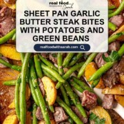 Sheet pan garlic butter steak bites pin.