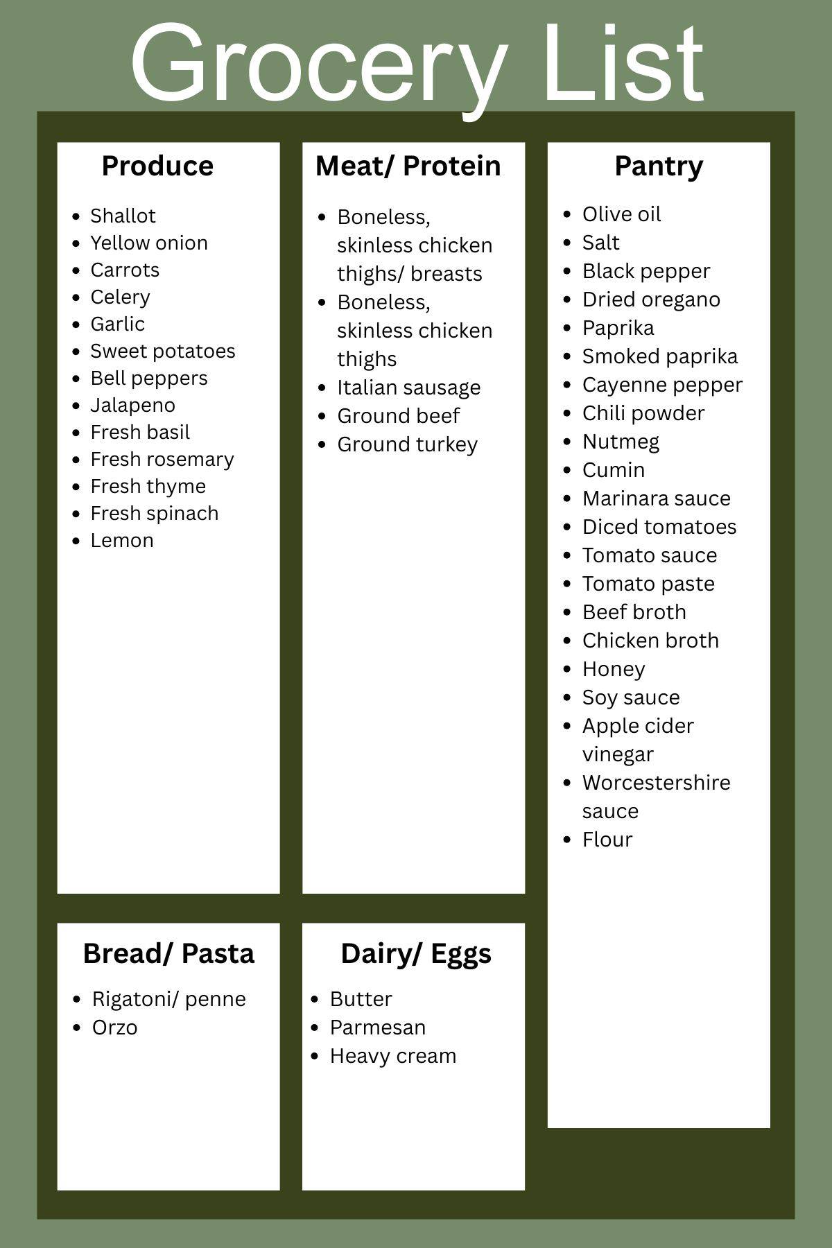 Weekly grocery list for 1-24-2026.