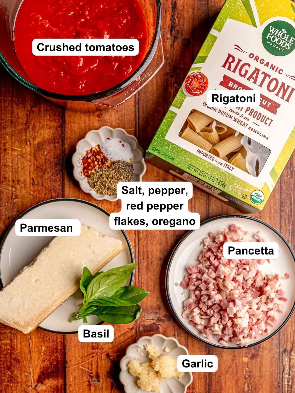 ngredients for arrabbiata sauce with pancetta.